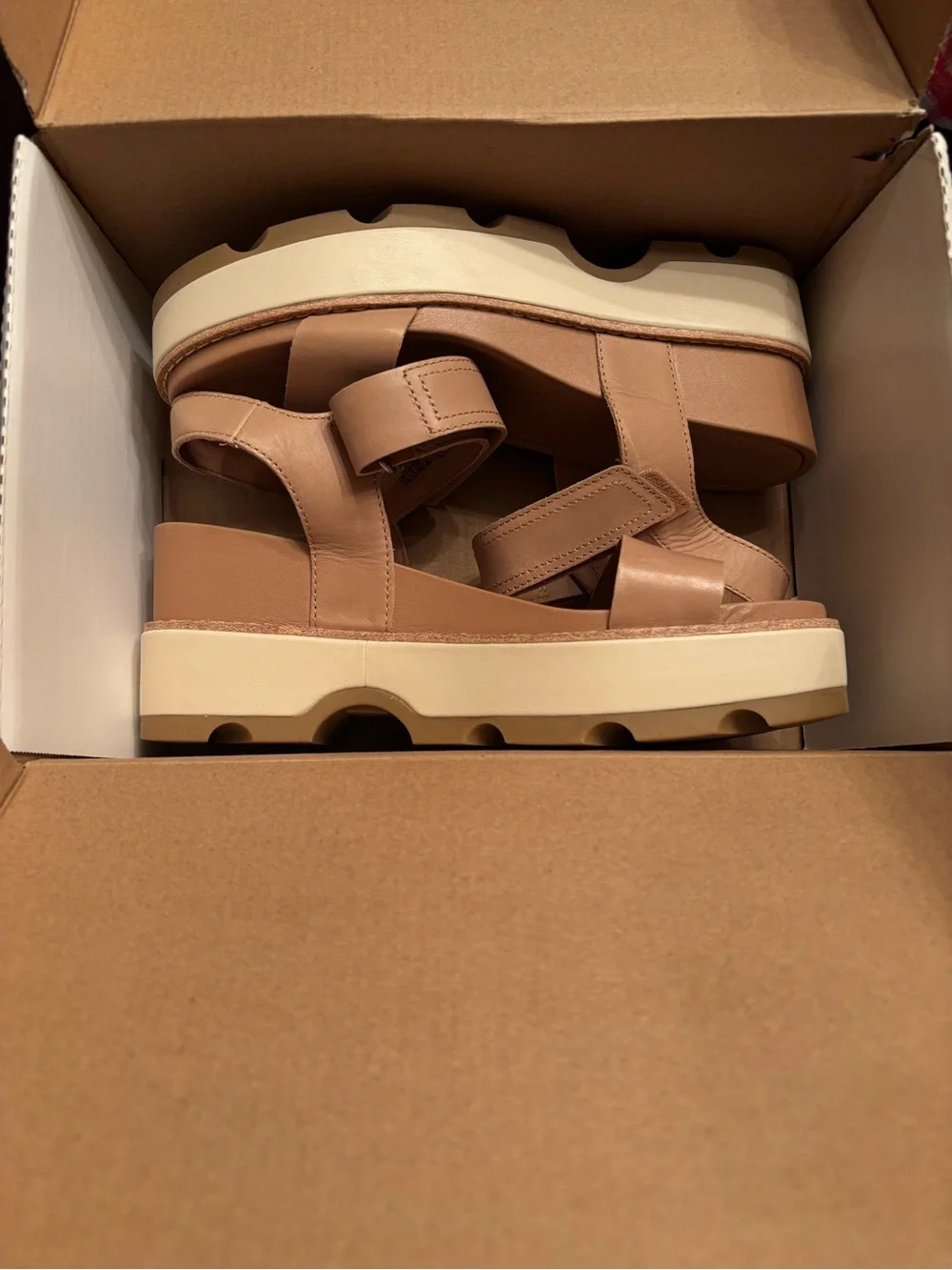 Sorel Joanie IV V-Strap Wedge Sandal - Tan & Cream
